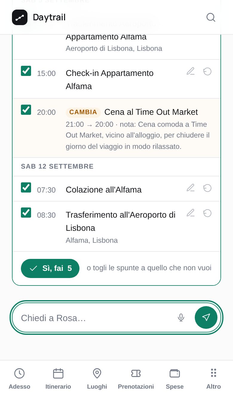 Rosa propone tre tappe per l'ultimo giorno a Lisbona, con l'indirizzo e la distanza dalla precedente